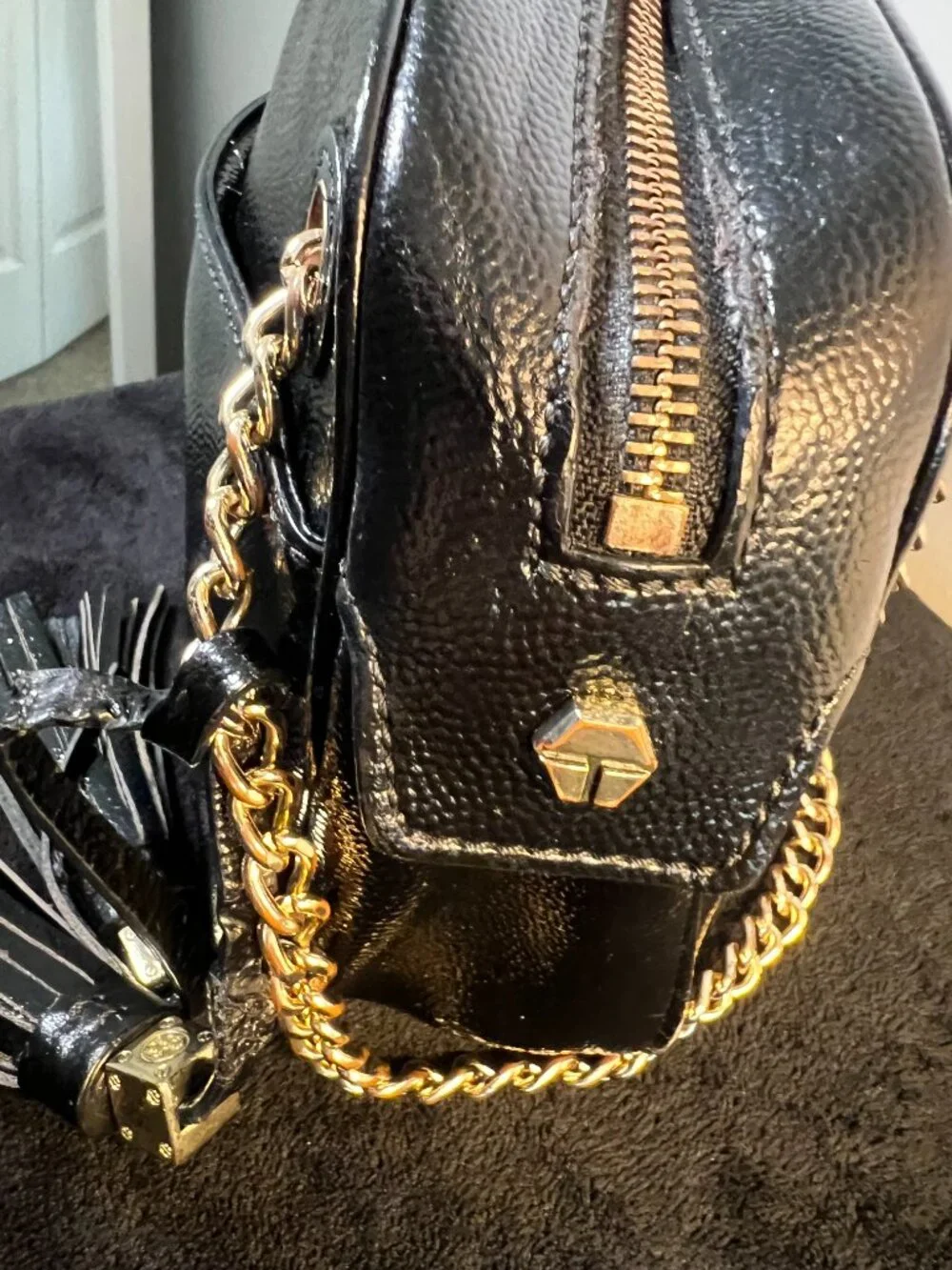 Tory Burch Black Pebbled Leather Camera Bag